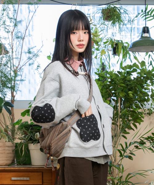 WXJ035 포슨 도트 배색 스웻 가디건 (MELANGE GRAY)