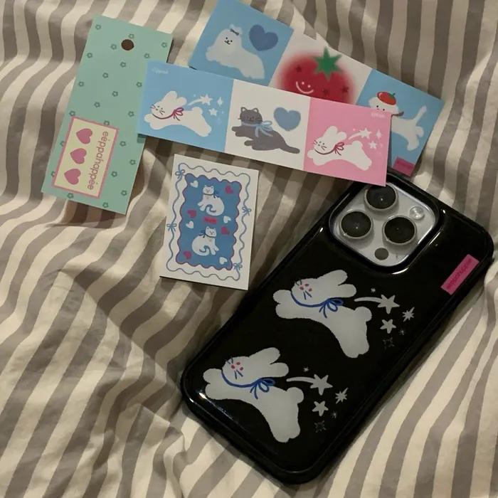 아이폰16e 추가)Star rabbit 2 별에서 온 토끼2 블랙 범퍼 폰케이스(글래스/에폭시/맥세이프)