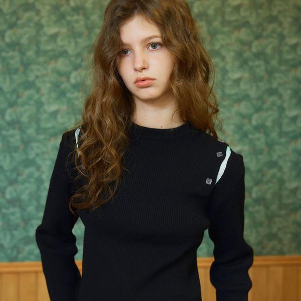 BUTTON CUT-OFF KNIT / black