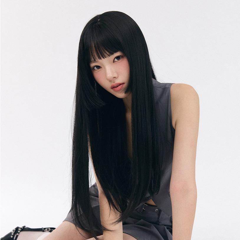 히메컷 검정 긴 생 머리 통가발