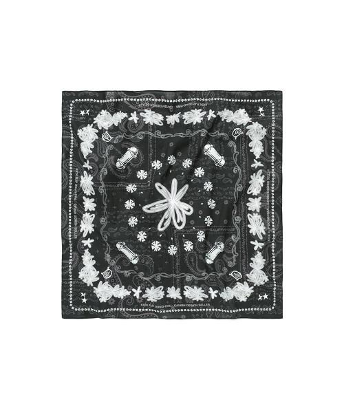 CAVISH × KickFlip Donghwa FLOWER DRAWING BANDANA BLACK(CV2FFUAB60C)
