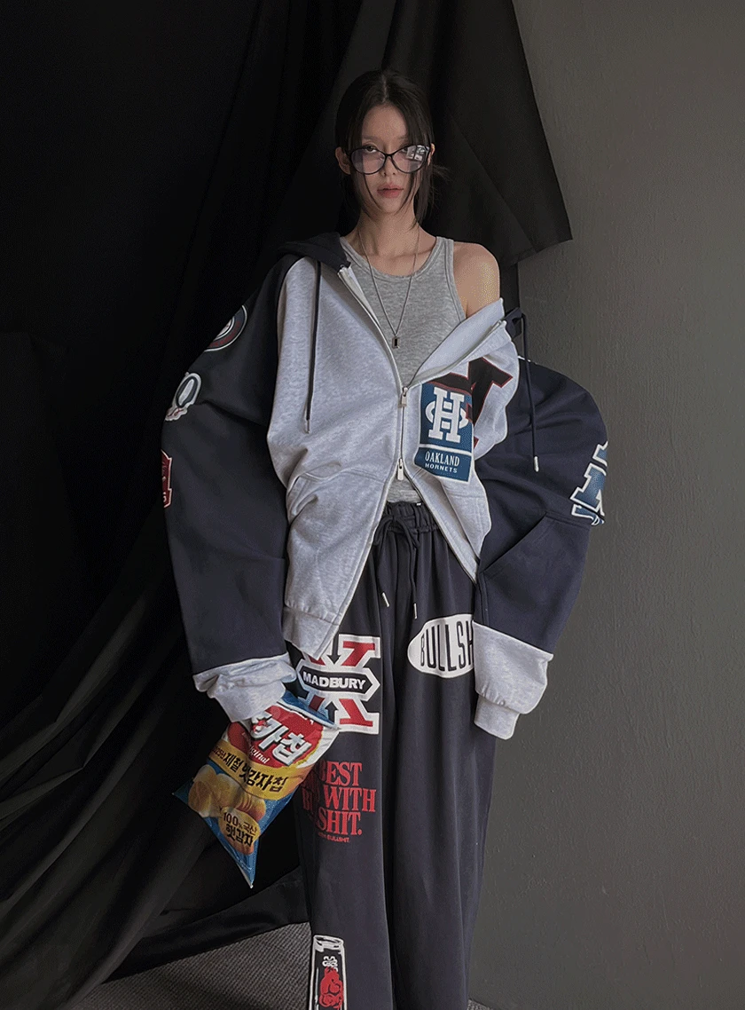 스트릿 LA 배색 오버사이즈핏 후드집업