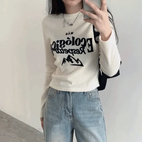 에코 골지 빈티지나염 레터링 긴팔티셔츠-3color