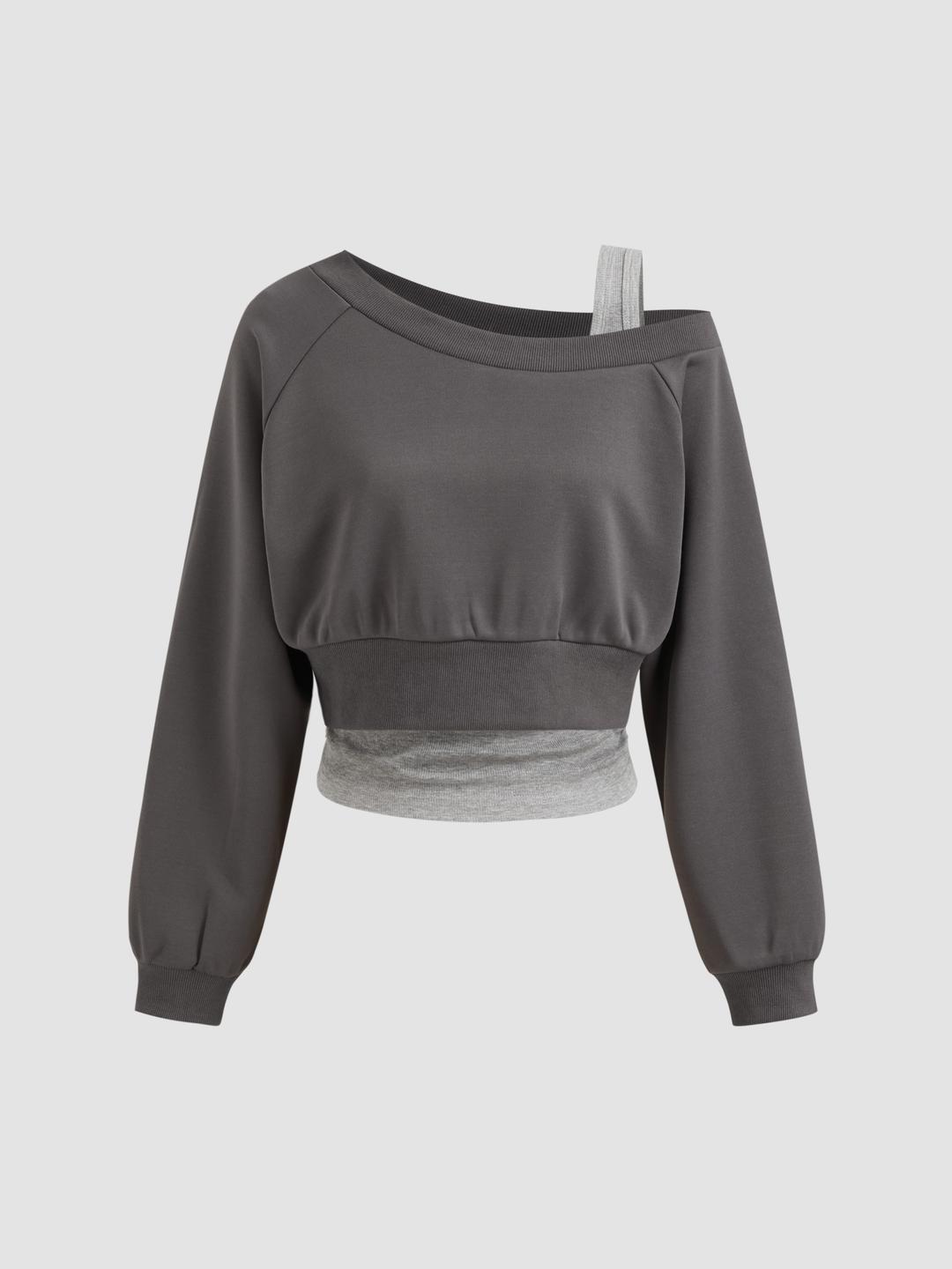 Terry Off-shoulder Cropped Oversized Sweatshirt & Ruched Tank Top