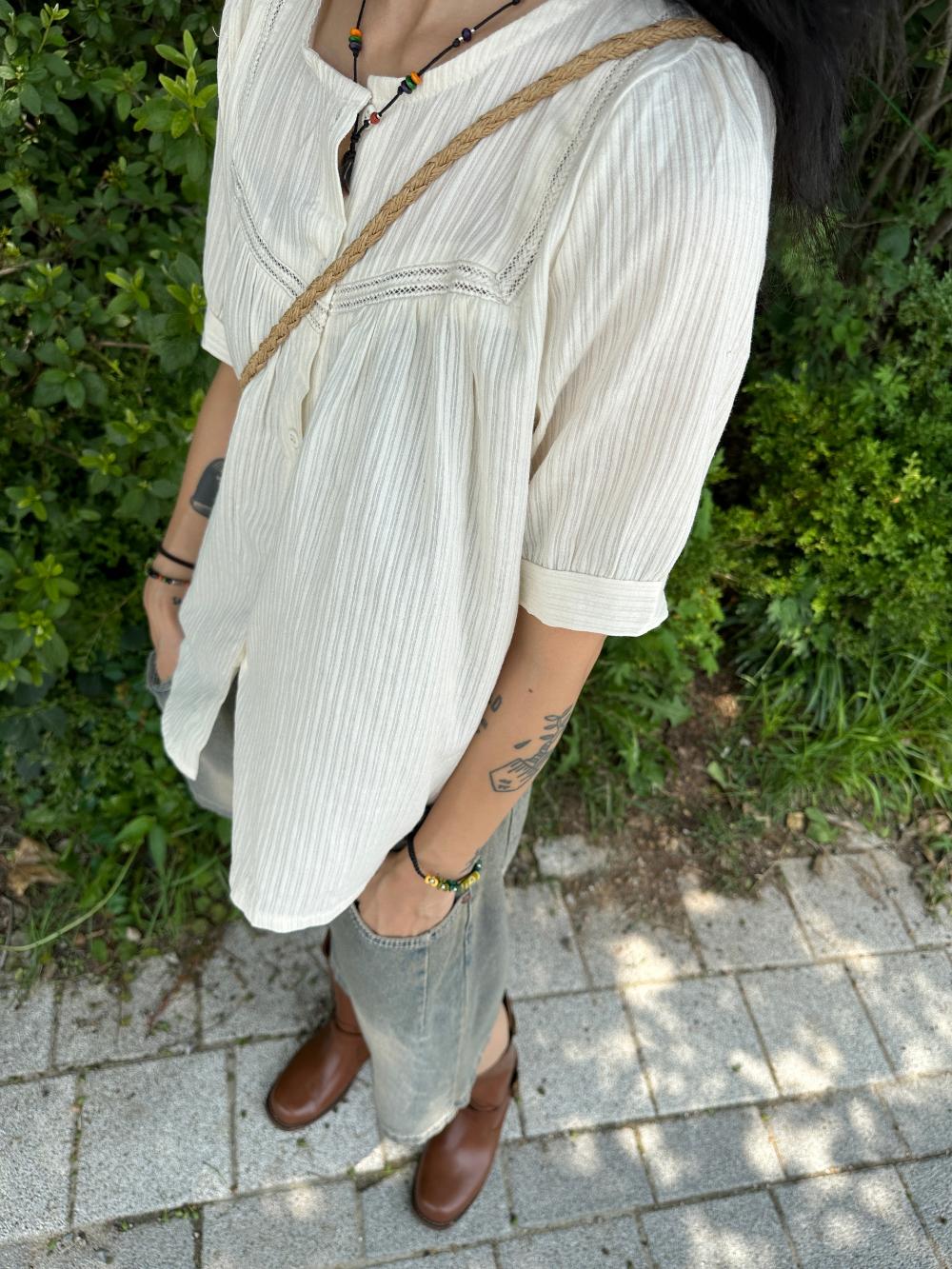 신시 Pure vintage half blouse / 퓨어 빈티지 반팔 블라우스 보헤미안 히피 여름셔츠