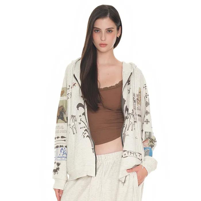 [라이즈 원빈, 제니 착용] PRINTED WAFFLE ZIP-UP HOODIE (IVORY)