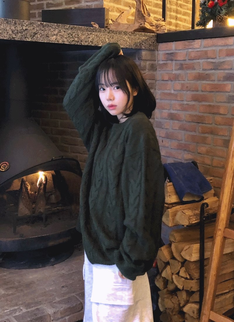 Landis twist knit 랜디스 트위스트 레이어드 꽈배기 라운드 겨울 니트