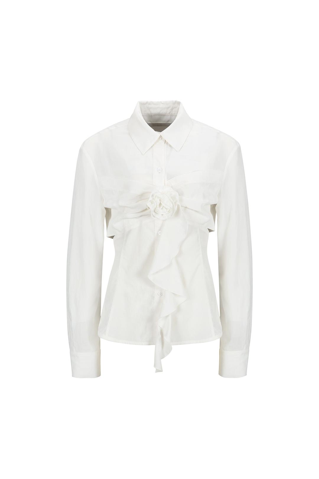 [WHITE 9/9 예약배송] FLORAL-APPLIQUE LACE BLOUSE
