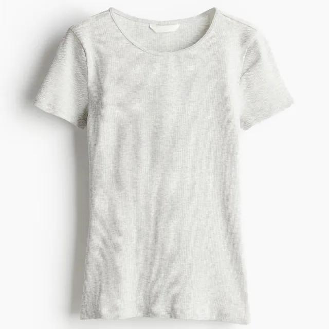 에이치엔엠 리브드 티셔츠 1235366008 GRIS CLARO JASPEADO