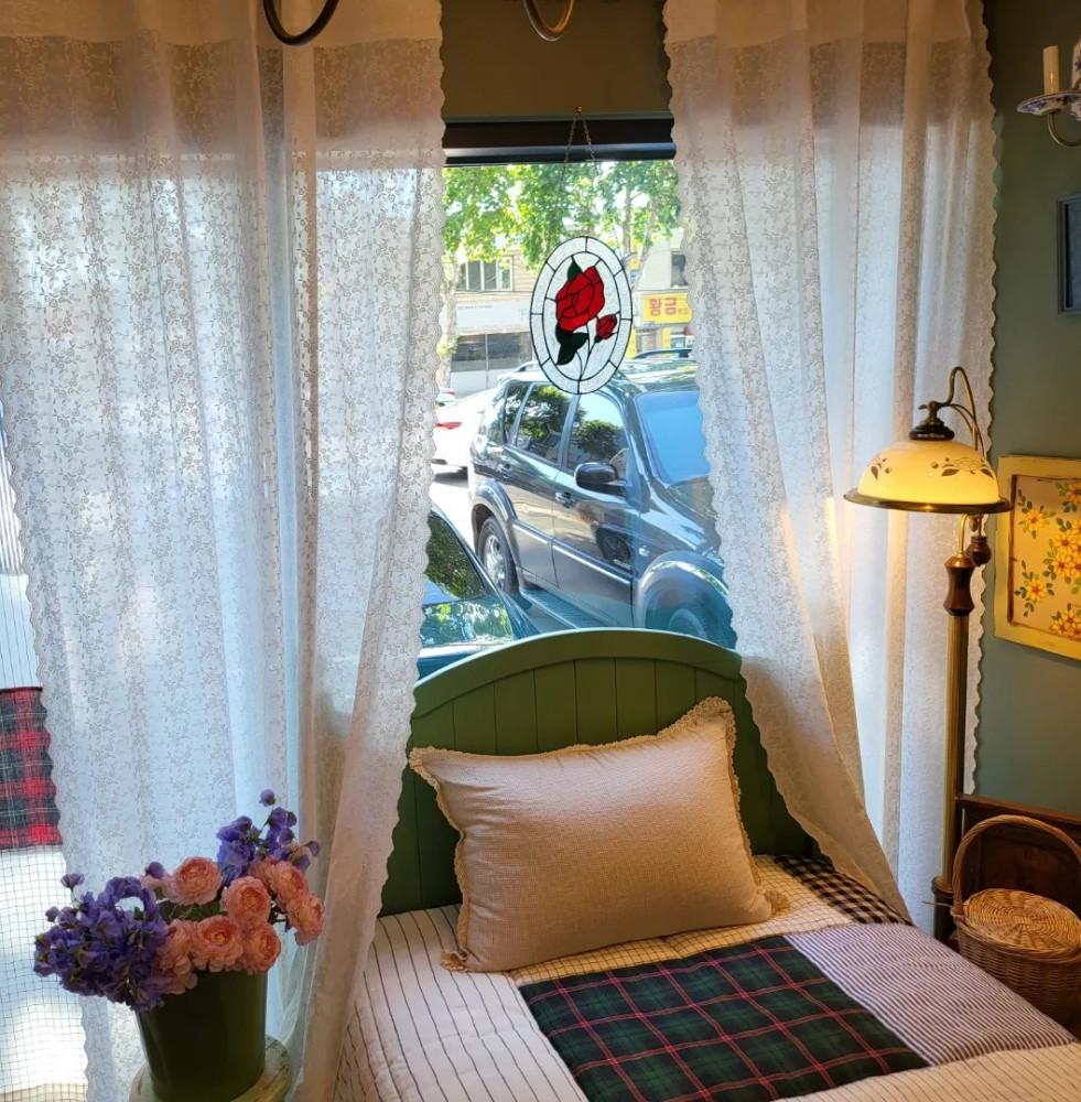  핸드메이드 로즈 자수 면 레이스 거실 커튼 주방 커텐 130x230