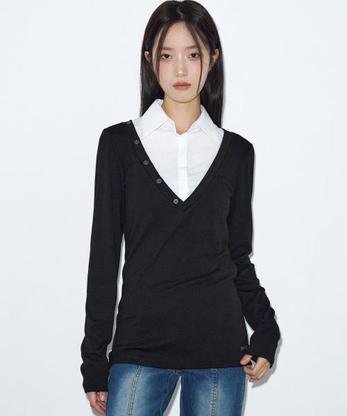 셔츠 레이어드 롱 슬리브 [블랙]