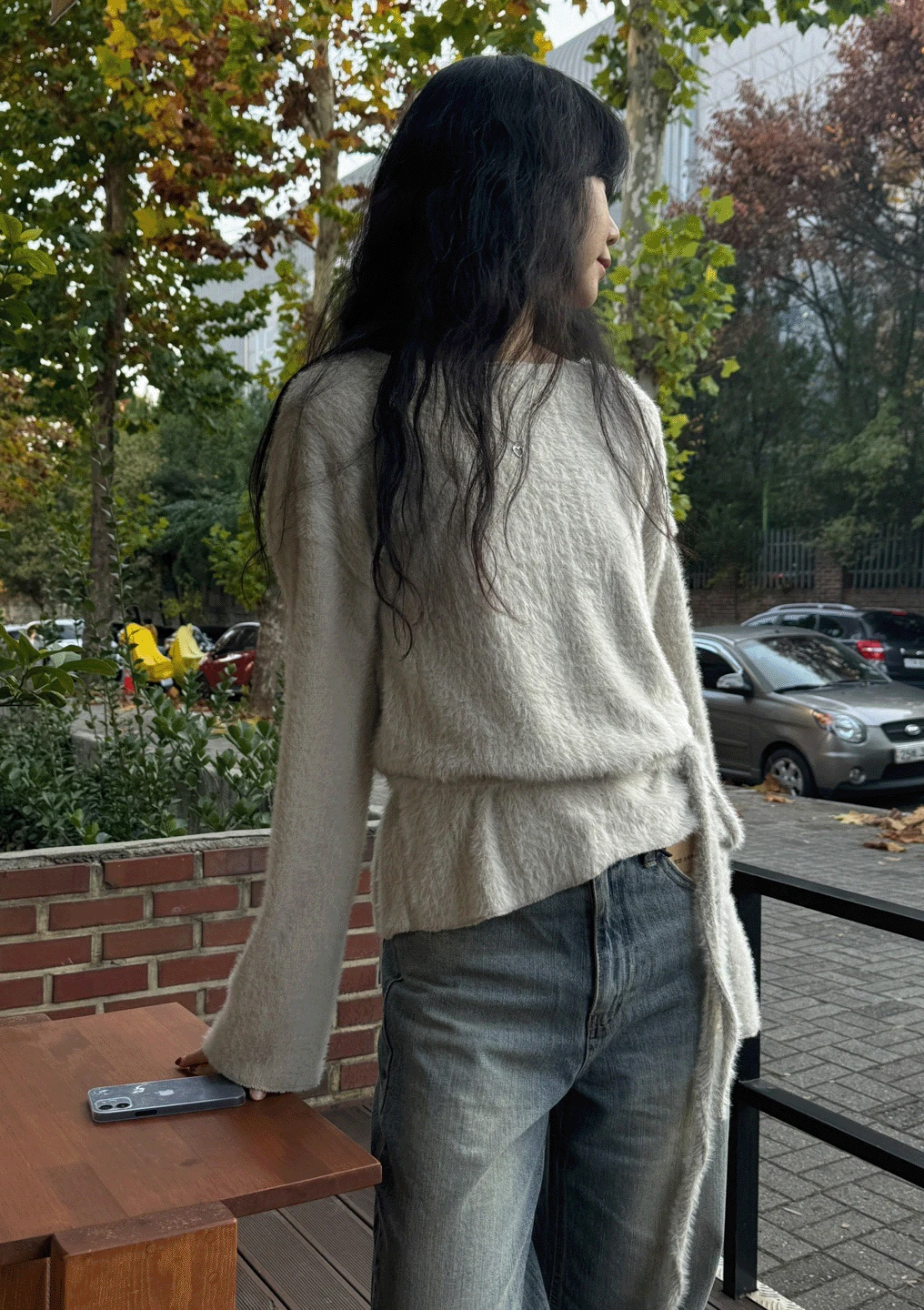 스노우 타이 루즈핏 니트 (2col) 베이지 아이보리