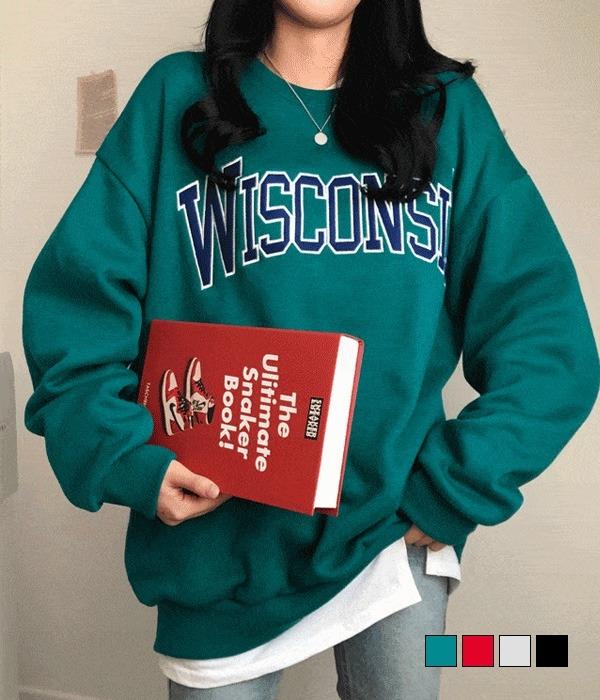 [무료배송] 위스콘 기모 자수 오버핏 맨투맨