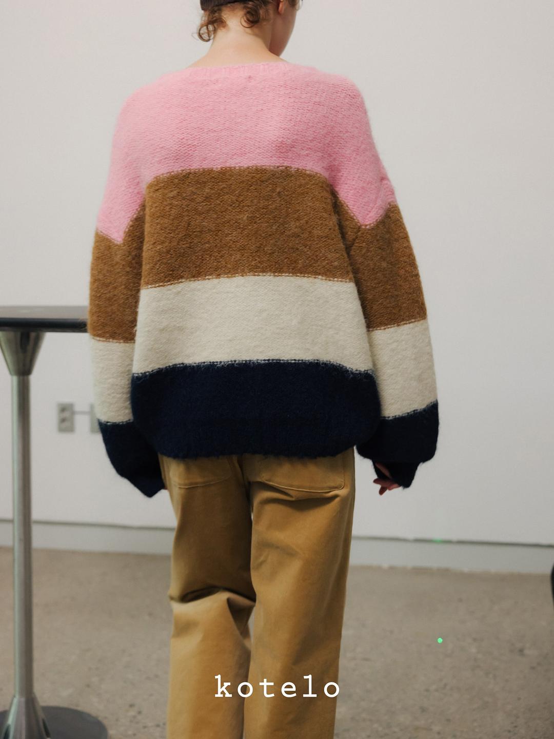 Wool Blended Bold Stripe Pullover - Pink