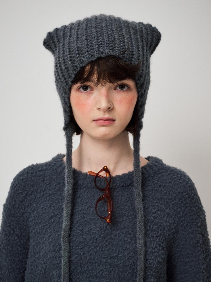 MOHAIR EARMUFF BEANIE, CHARCOAL
