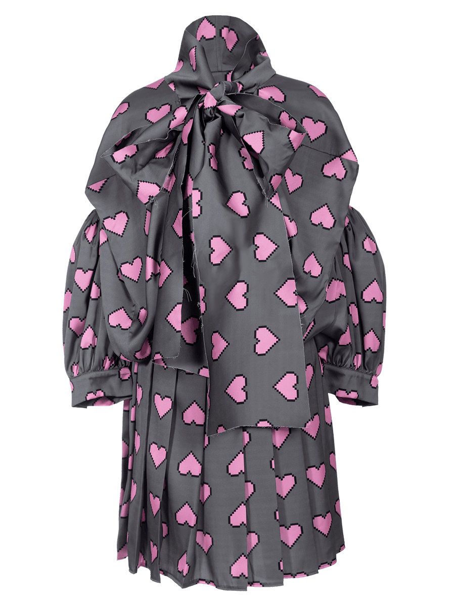 Pixel Hearts-print Box Dress With Scarf