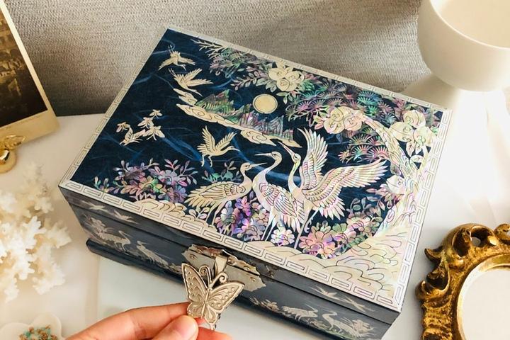 다정한 송학 장미  자개보석함 2단 주얼리보관함 자개보석함 ﻿﻿2종