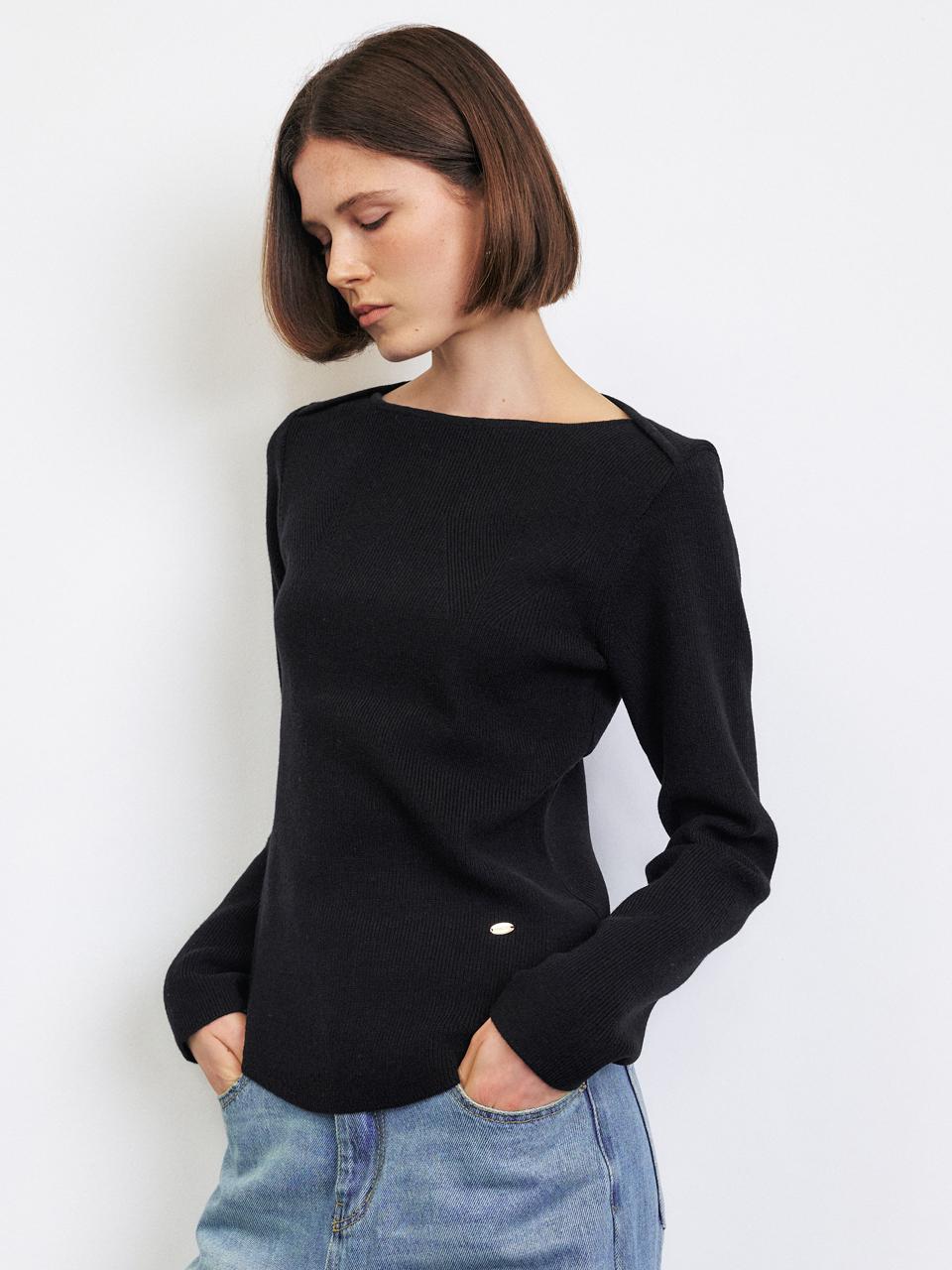 NEW BOAT NECK LINE KNIT TOP [CHARCOAL][BLACK]