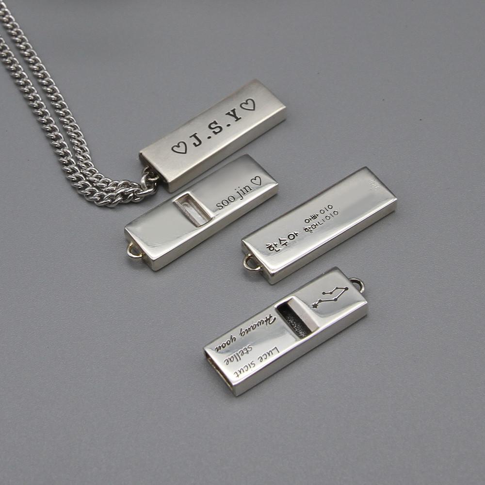 실버 925 은 이니셜 각인 스틱 호루라기 목걸이