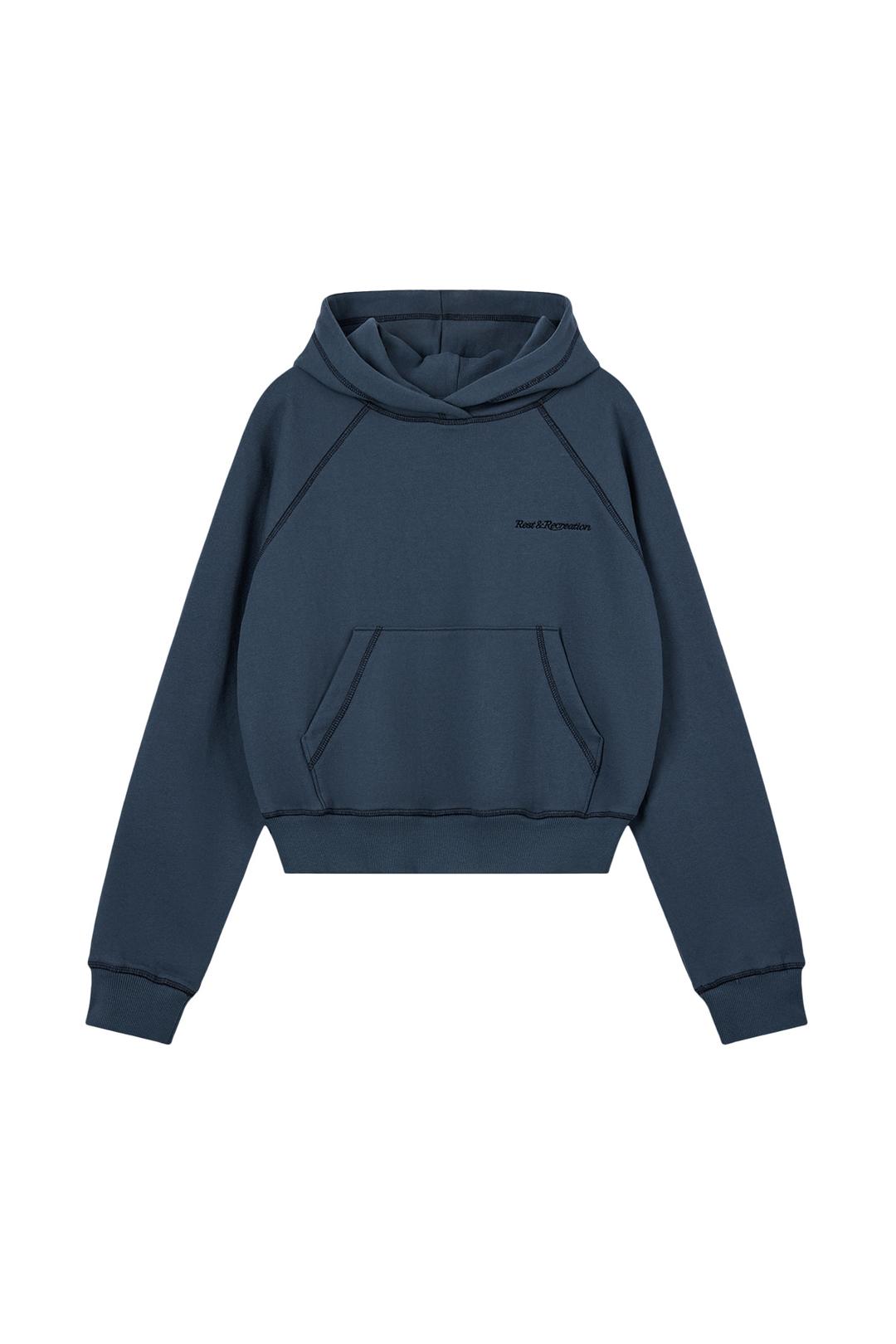 ZIG ZAG STITCH CROPPED HOOD - BLUE