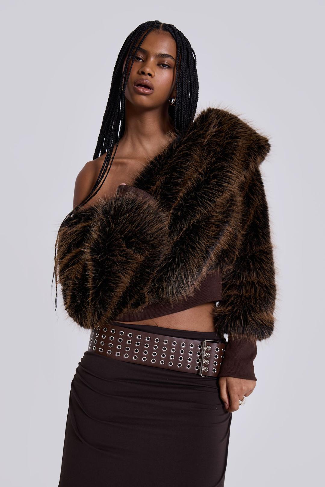 316 Off The Shoulder Fur Jumper - M/L / Brown