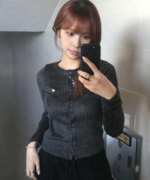 헤어리 골지 가디건 차콜