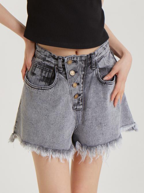 스노우 워싱 데님 쇼츠 블랙