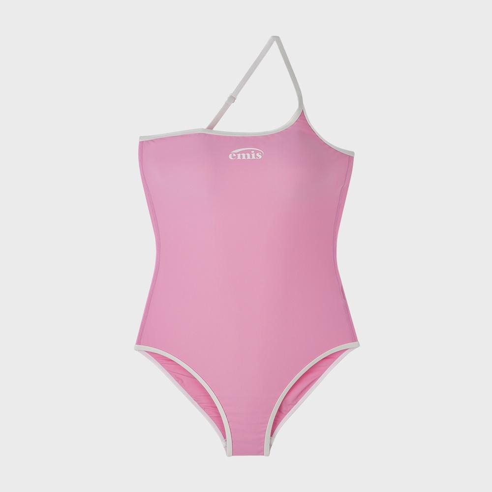 LOGO ONE-SHOULDER SWIMSUIT-PINK