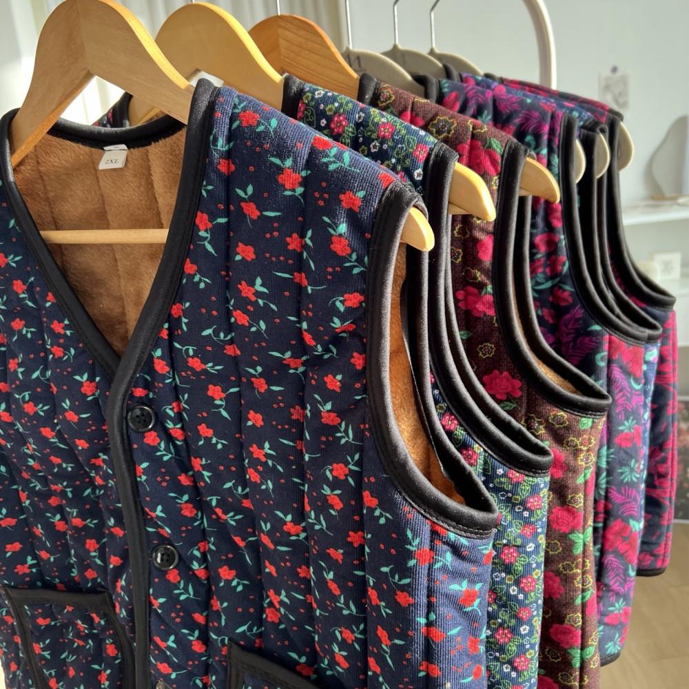 할머니조끼 겨울 꽃무늬 누빔 조끼 김장 중년 엄마 촌캉스 베스트 경량 패딩 조끼