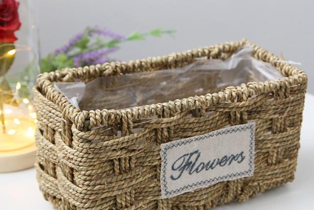 격자 사각 라탄바구니 화분 (화분커버)