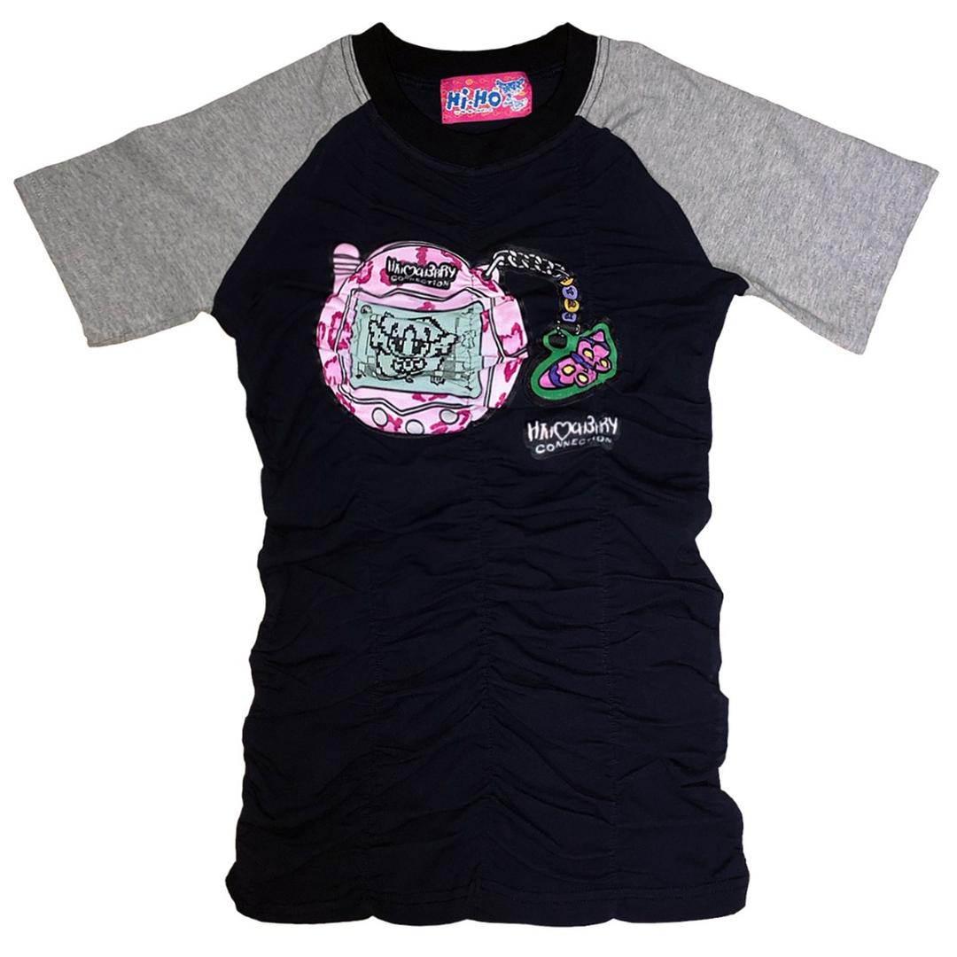 [HI HO CH3RRY] Tamago Friends T shirt - Pink tamago (navy/grey)