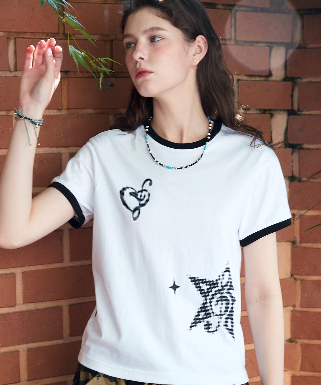 하트 클레프 CROP 링거 반팔티 화이트