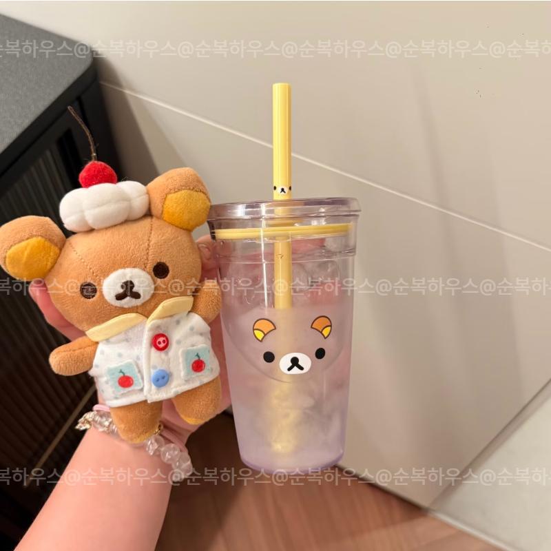 순복하우스 리락쿠마 투명텀블러 콜드컵 400ml 빨대텀블러 머그컵 물병 물통