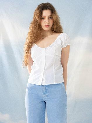 LACE TRIMMING CAP BLOUSE_WHITE