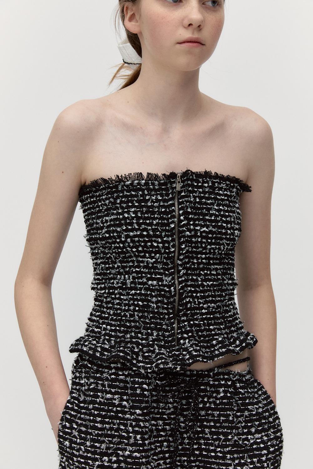 RIBBON TWEED SMOCKING BUSTIER [BLACK]