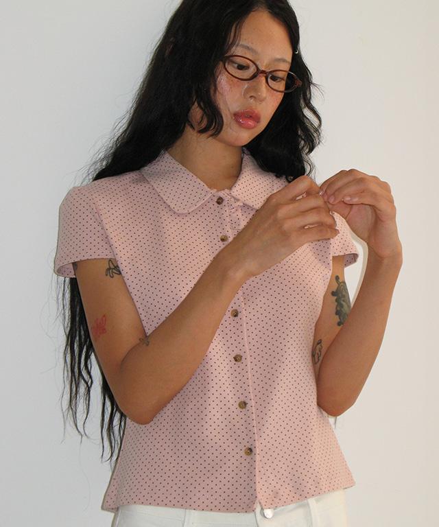 DOT RUFFLE SHORT SLEEVE SHIRT INDIE PINK