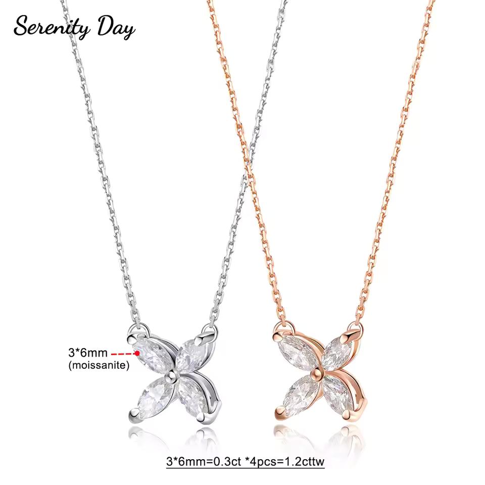 여성을위한 1.2cttw 마퀴즈 컷 Moissanite 목걸이 100% S925 실버 도금 18K 펜던트 말 눈 목 체인 결혼 기념일