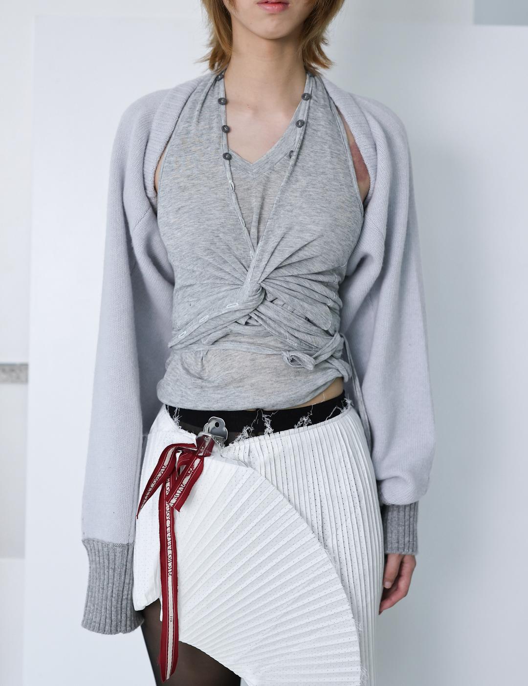 Slit knit bolero (lilac)