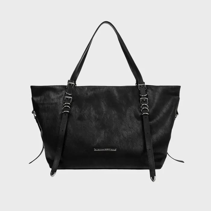 Multi Belted Strap Shopper Bag [ Black ]