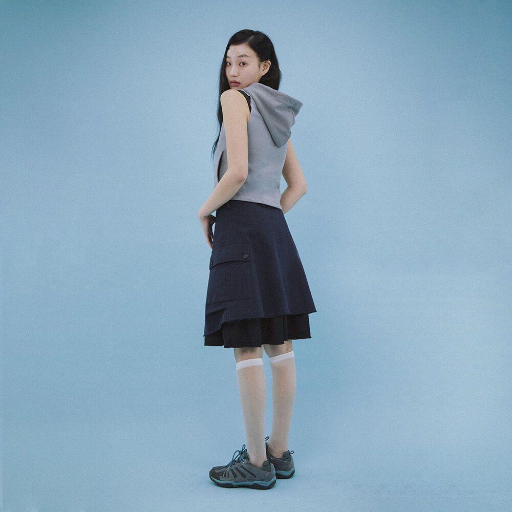 LAYERED SLEEVELESS HOODIE GREY