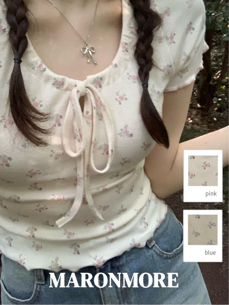 버터 잔꽃 프릴 반팔 티셔츠 (2color)