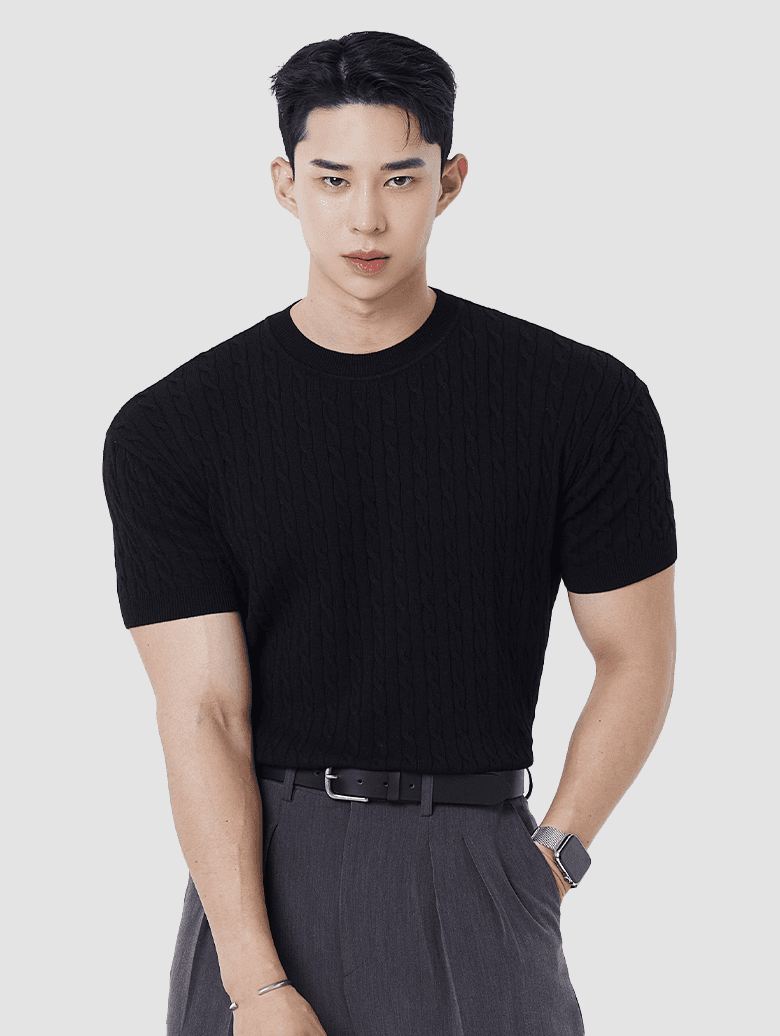 케이블 반팔 머슬 니트