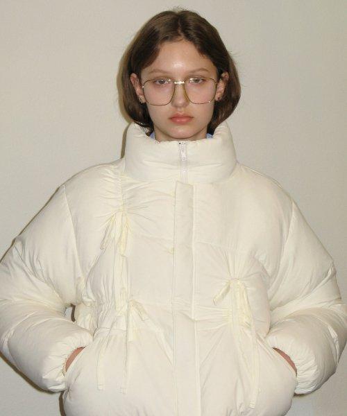 RIBBON DETAIL PUFFER JACKET (IVORY)