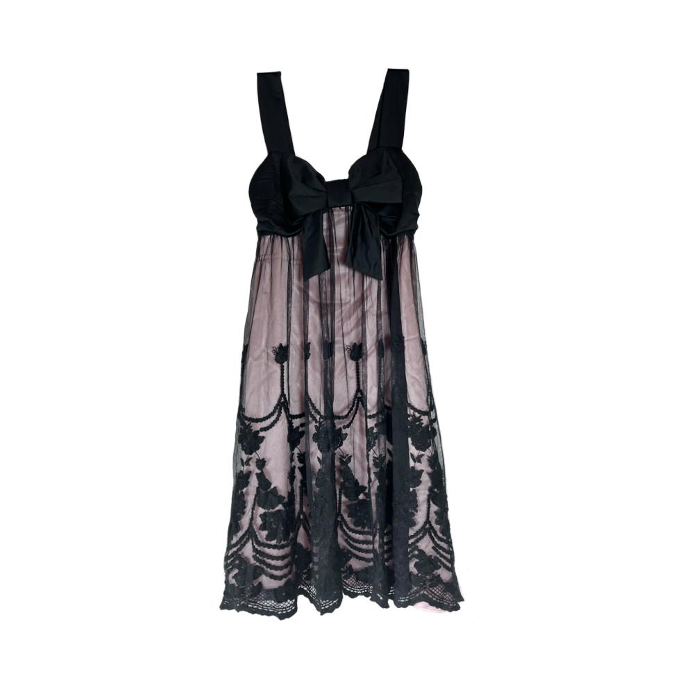 [중고] 빈티지 블랙 핑크 레이스 원피스