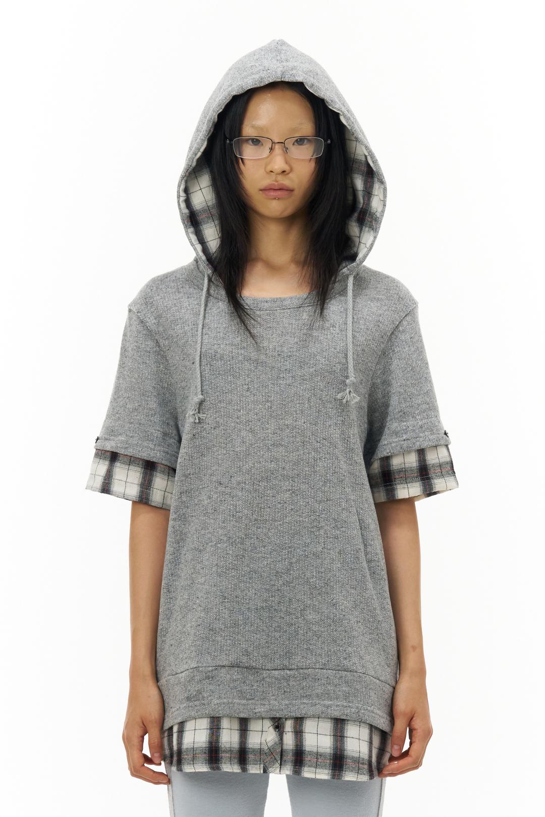 Check Layered Hoodie_Grey