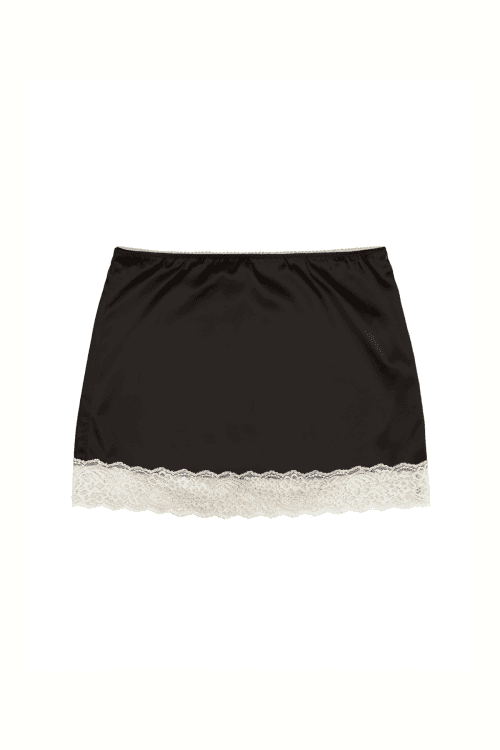 투머치택스(TOOMUCHTAX)  LACE SATIN MINI SKIRT (BROWN) - 사이즈 & 후기 | 무신사
