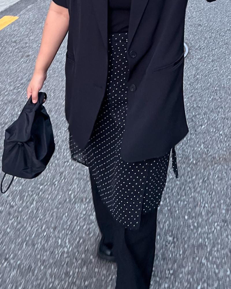 레이어드 랩 스커트 ( 블랙 화이트 ) 도트