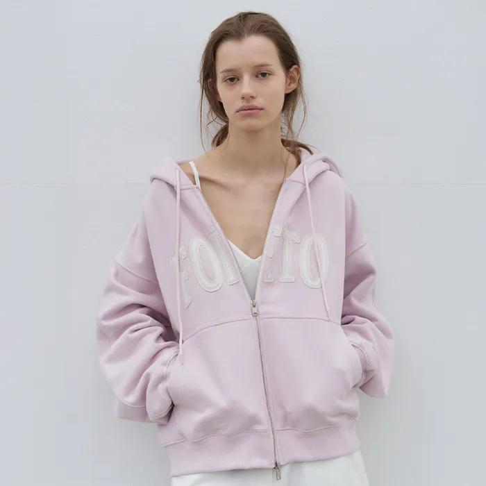 [4th] Magarine patch hoody zip-up - pink