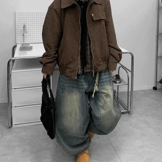 [당일출고🖤] 워크 더블니 벌룬 데님팬츠