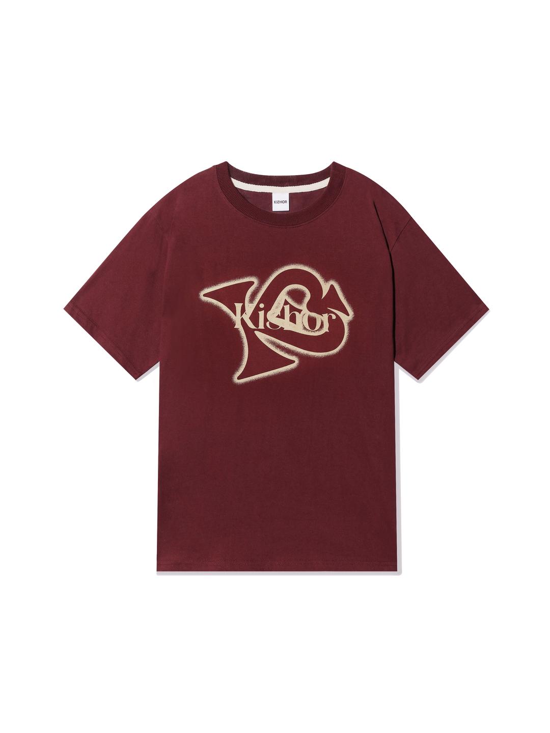 Kishor 25ss Slant-Logo T-shirts_BURGUNDY